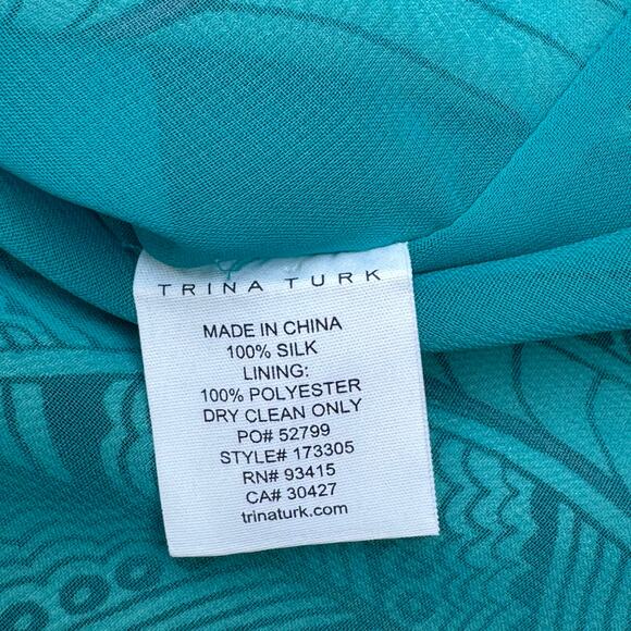 Trina Turk Floral Silk Long Midi Dress Spaghetti Strap Black White Aqua Size S - Picture 12 of 16